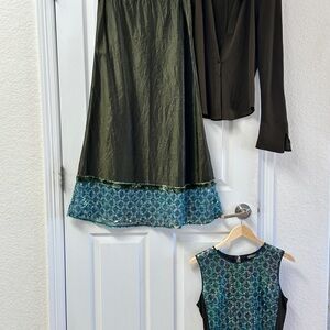 Rozae Nichols Olive Green Dress with Teal Sequin Hem